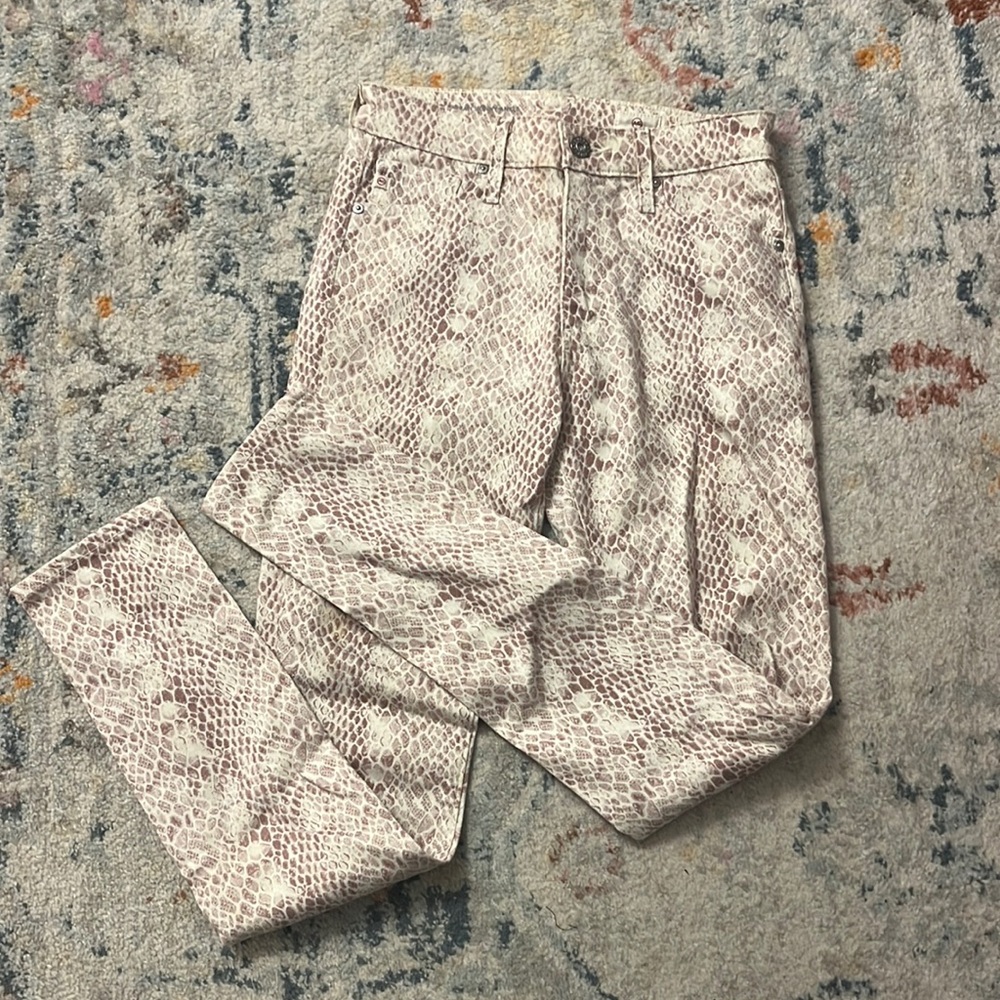 White and Brown AG Snakeskin Print Skinny Jean. Size 24